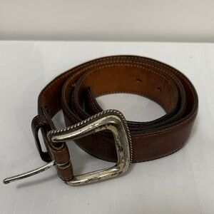 Tony Lama Brown Leather Belt with Silver Buckle
